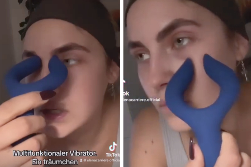 Elena Carrière (26) genießt die Gesichtsmassage mit einem Vibrator.
