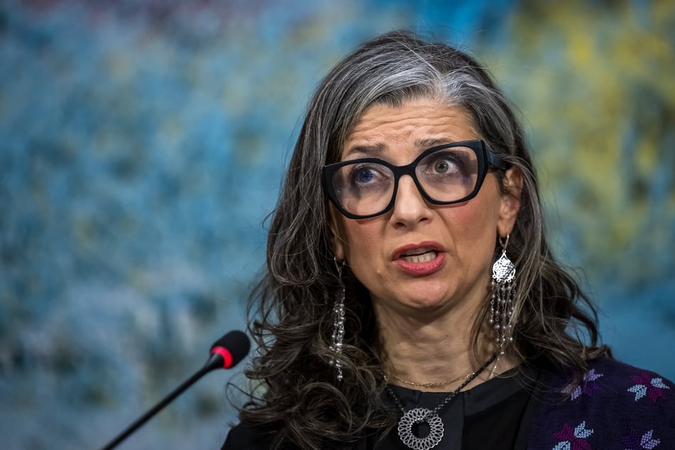 United Nations special rapporteur on the occupied Palestinian territories Francesca Albanese presents her latest report before delegates at the Human Rights Council in Geneva, Switzerland, on March 23, 2026.