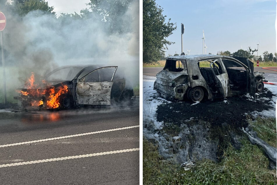 Am Abend fing auf der A2 plötzlich ein Renault Feuer.