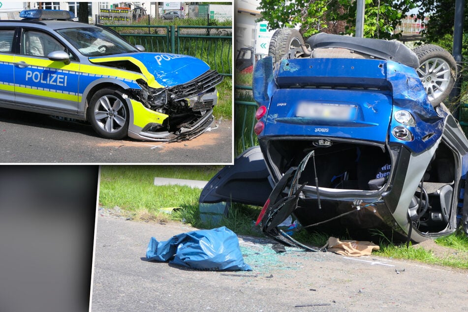Schlimmer Unfall in Sachsen: Streifenwagen rammt Smart, Fahrer eingeklemmt