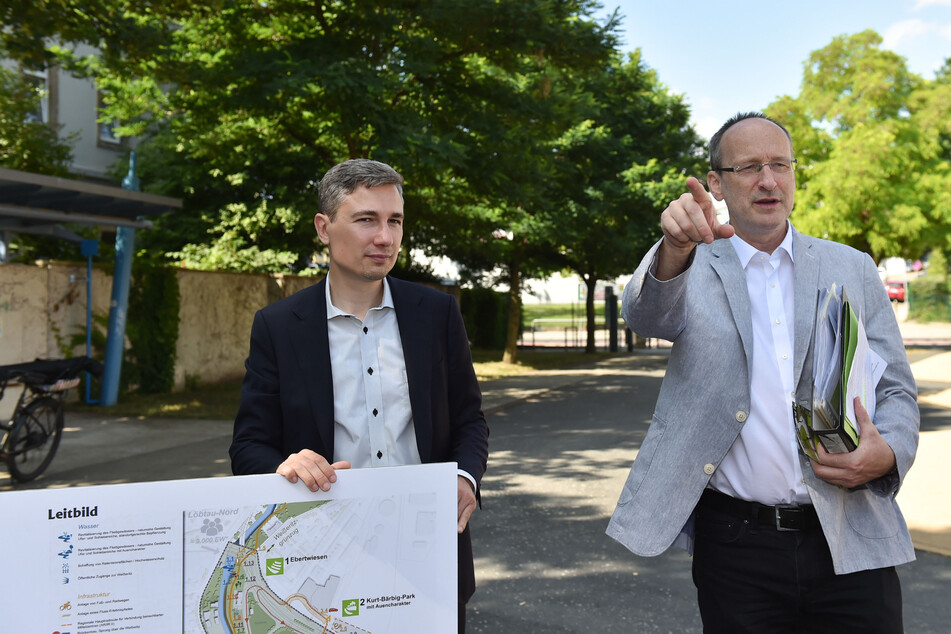 "Eine Aufgabe für Generationen": Baubürgermeister Stephan Kühn (41, Grüne) und Stadtplaner Thomas Pieper (58) sprechen über den Grünzug.