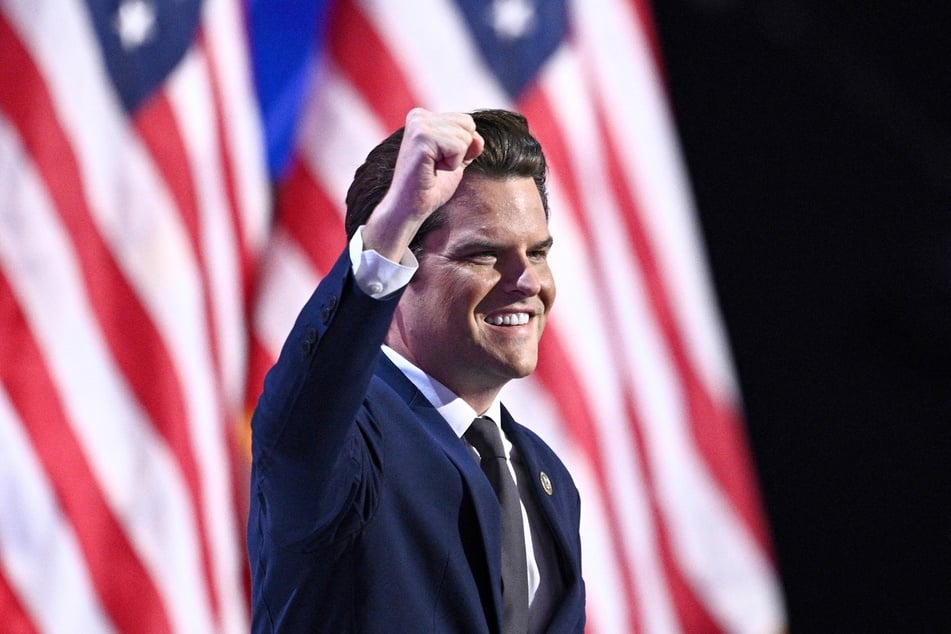 Then-Representative Matt Gaetz speaking during the 2024 Republican National Convention at the Fiserv Forum in Milwaukee, Wisconsin, on July 17, 2024.