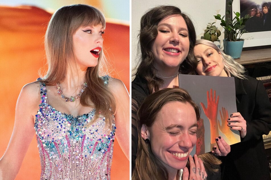 Taylor Swift (l) told her fans to check out the newest album from boygenius in a sweet Instagram tribute.