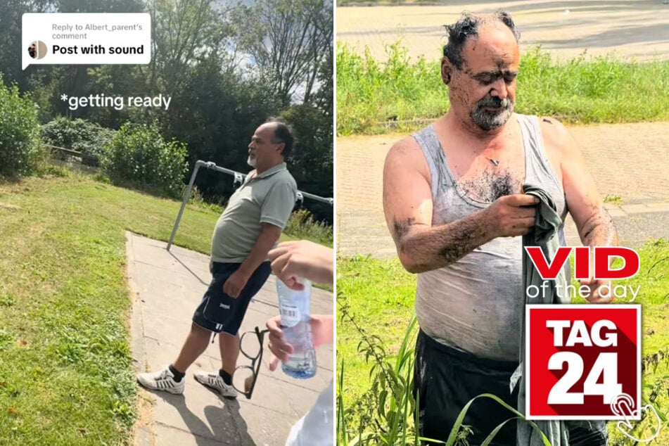 This dad's "big jump" over a ditch has the internet in stitches!