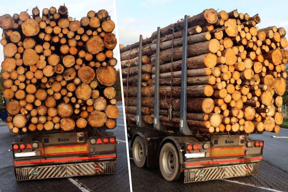 Holztransport extrem überladen, doch das ist noch längst nicht alles