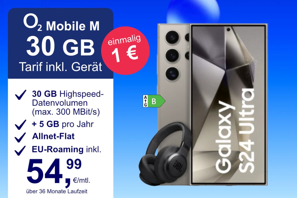 Das Samsung Galaxy S24 Ultra + JBL Live 770NC im o2 Mobile M für einmalig 1 Euro.