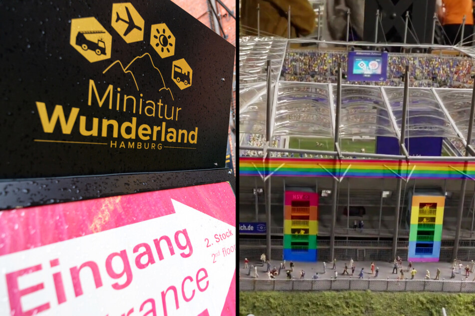 Die kleine Version des Volksparkstadions im Hamburger Miniatur Wunderland wurde in den Regenbogenfarben geschmückt.