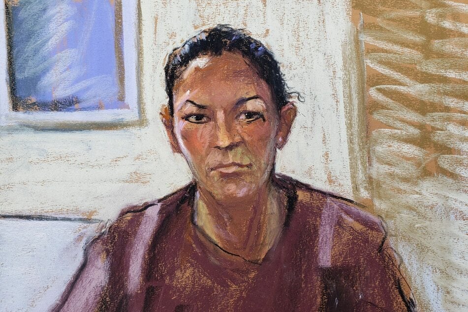 A courtroom artist's depiction of Ghislaine Maxwell appearing via video link during her arraignment hearing in Manhattan Federal Court in 2020.