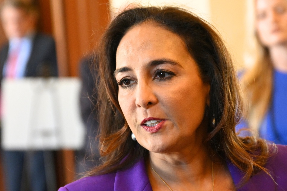 Harmeet Dhillon speaking to the media during the 2023 Republican National Committee Winter Meeting in Dana Point, California, on January 27, 2023.