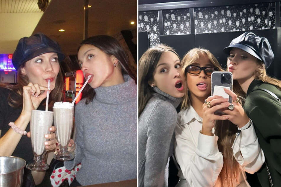 Olivia Rodrigo (c) dropped some new photos from her girls' night with besties Iris Apatow (l) and Tate McRae.