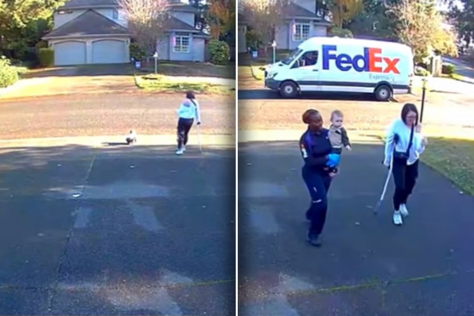 Zum Glück stolperte der Einjährige kurz vor der Straße. Eine FedEx-Lieferantin half Nichole kurz darauf mit ihrem Kind.