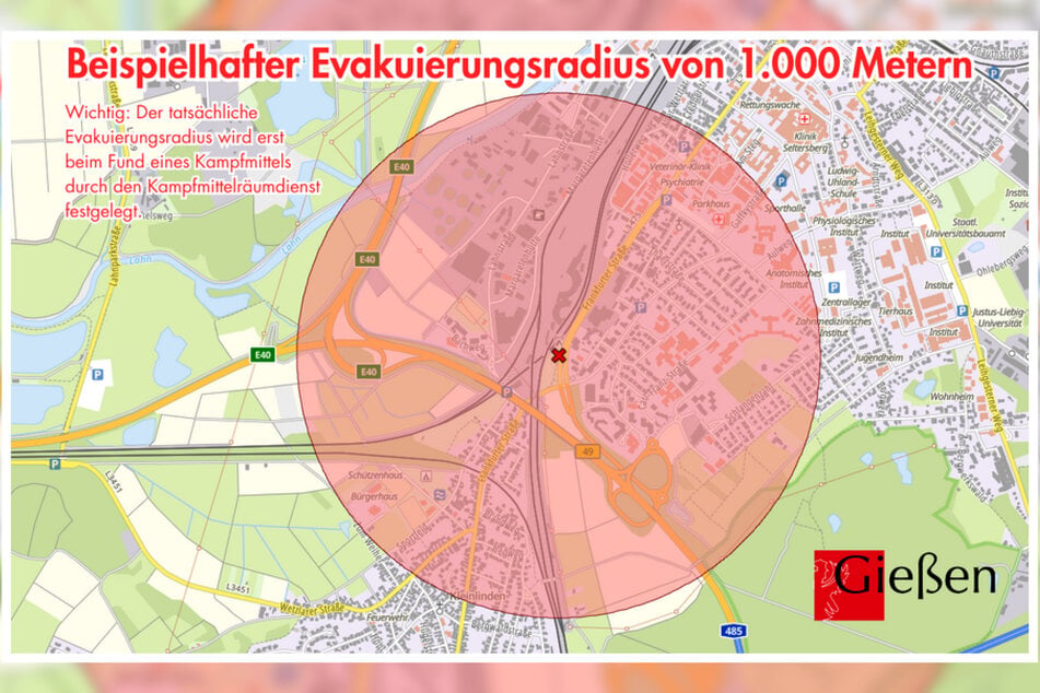 Sollte tatsächlich eine scharfe Weltkriegsbombe entdeckt werden, dann könnte so der Evakuierungsradius aussehen.