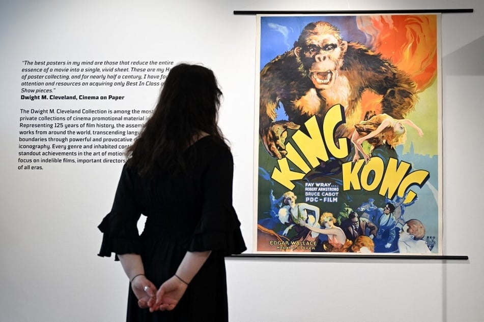 A poster for the for film King Kong is pictured during a press preview at Heritage Auctions in London ahead of the Cinema on Paper: The Dwight M. Cleveland Collection Movie Posters Auction.