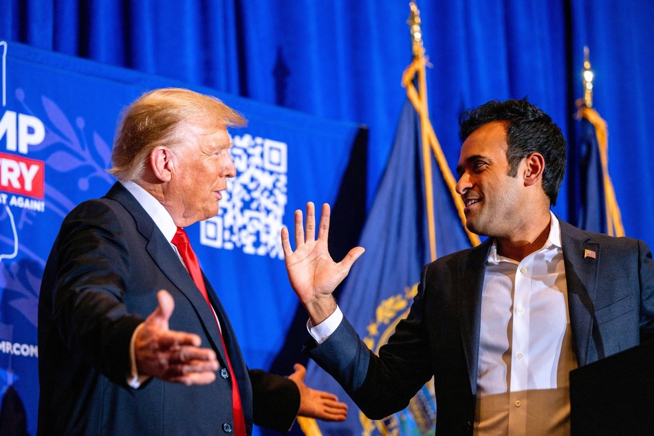 During a rally on Tuesday, Donald Trump (l) hinted that he may add Vivek Ramaswamy to his administration if he wins re-election in the 2024 presidential race.