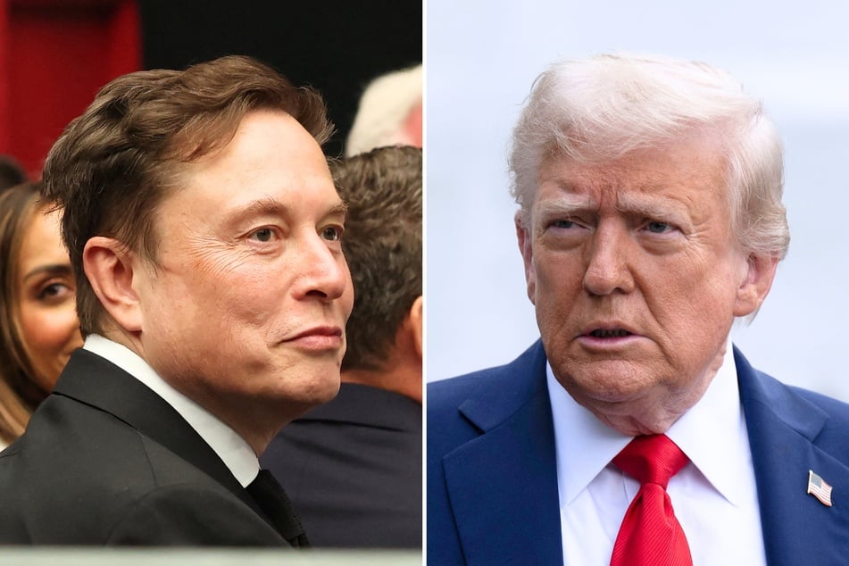 Donald Trump (r.) appeared unimpressed after he was asked about his recent reunion with Elon Musk (l.) during a memorial event for the late Charlie Kirk.