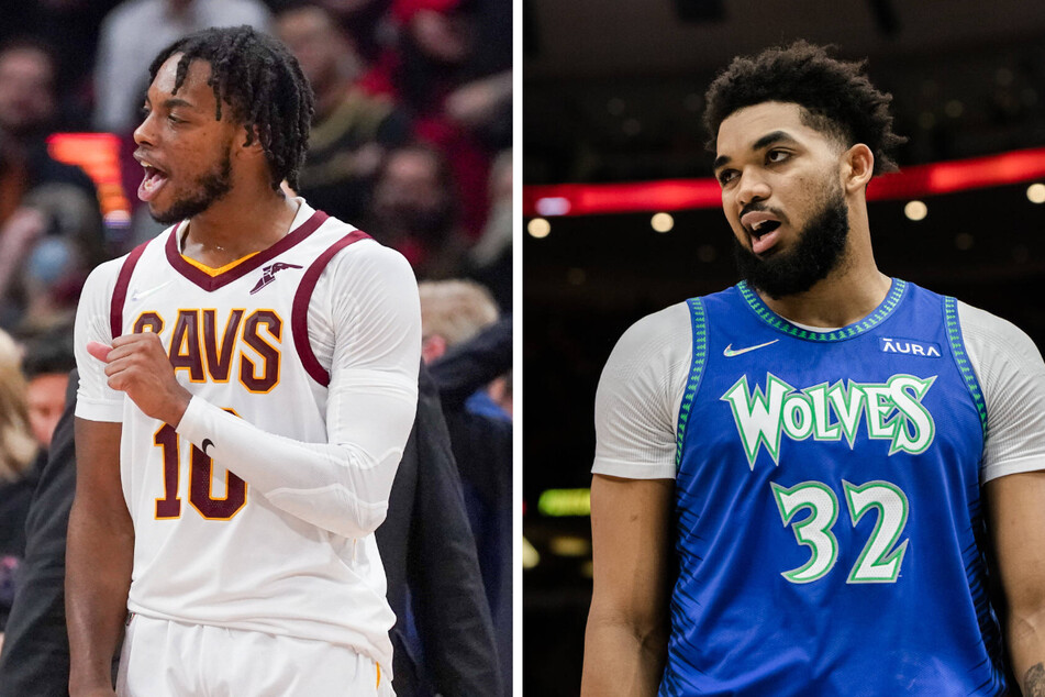 Cleveland Cavaliers guard Darius Garland (l.) and Karl-Anthony Towns (r.) of the Minnesota Timberwolves had big games on Saturday.