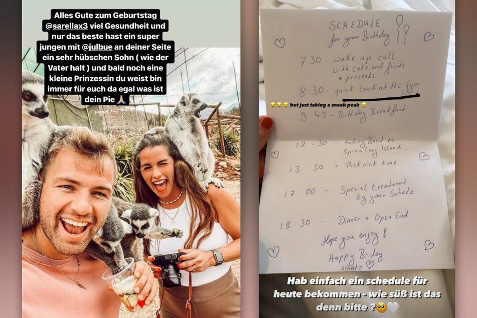 Sarah Engels (29) hat von ihrem Julian (28) einen Geburtstags-Terminplan bekommen. (Fotomontage)