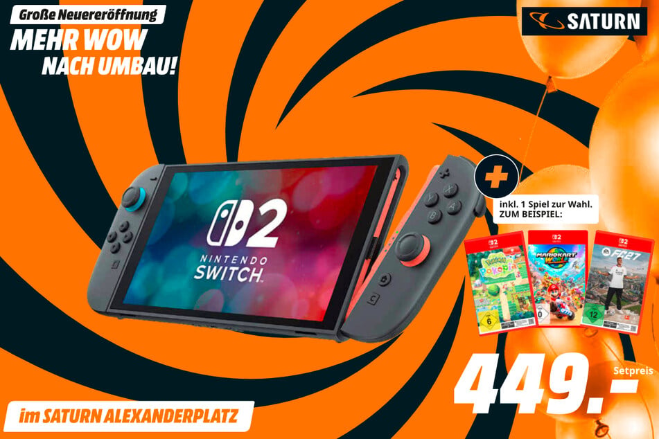 Nintendo Switch 2 (inklusive 1 Spiel nach Wahl) für 449 Euro.