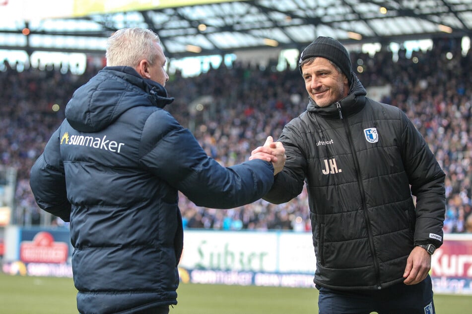 Seit Jahren gute Trainerkollegen, egal bei welchen Vereinen: Pavel Dotchev (60, l.) und Jens Härtel (56).