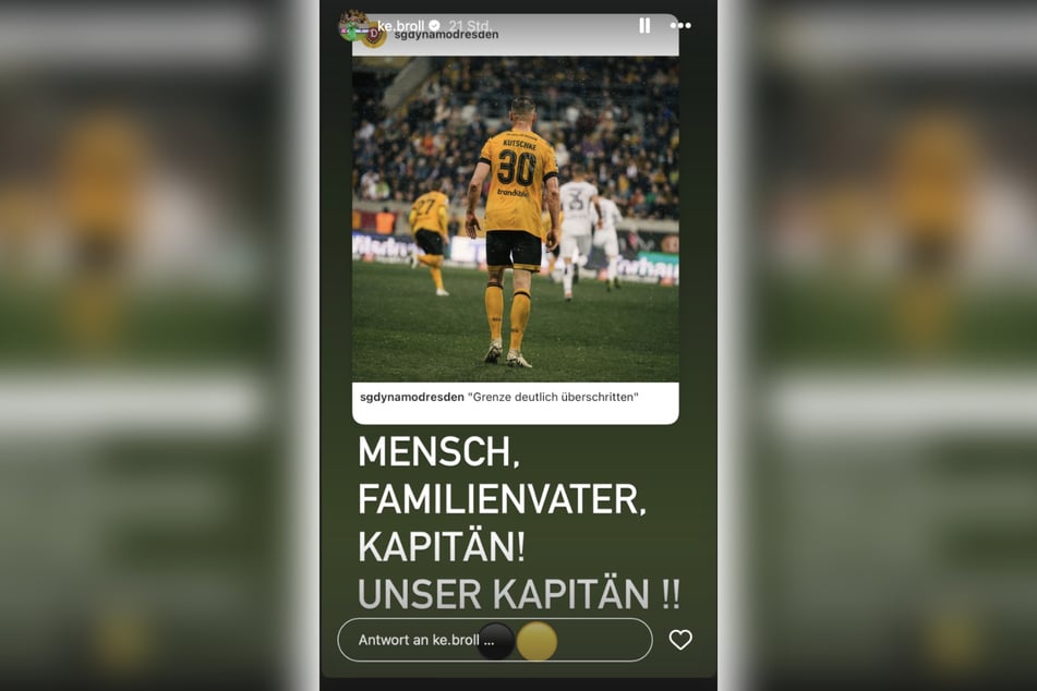 Dynamo-Keeper Kevin Broll (28) drückte auf Instagram dem Kapitän seinen Rückhalt aus.
