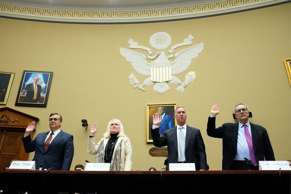 A panel of four witnesses were called to testify during the hearing, including (from l to r) Jonathan Turley, Eileen O'Connor, Bruce Dubinsky, and Michael Gerhardt.