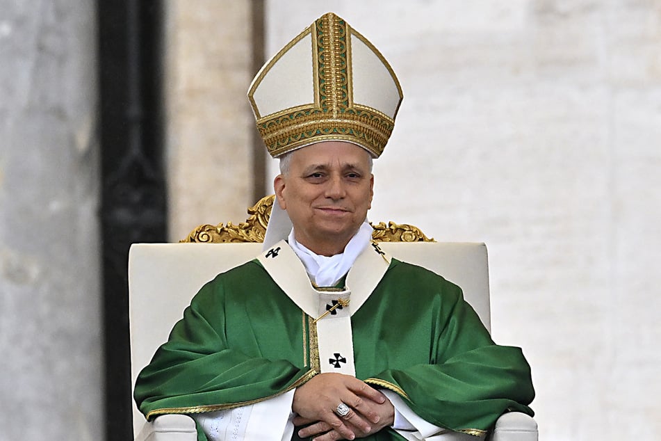Pope Leo XIV looks on as he attends the Jubilee Mass for the Missionary World and Migrants in St. Peter's Square at the Vatican on October 5, 2025.