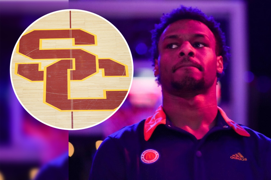 Bronny James continued to fuel rumors of a commitment to USC at Monday's NBA playoff game.