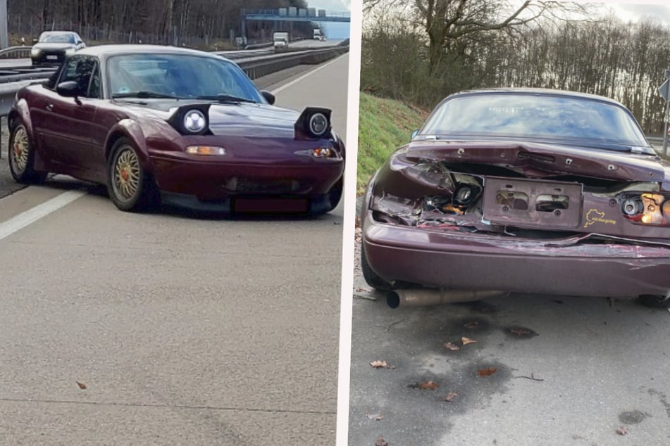 Unfall A6: Getunter Mazda mit Düsenjet-Sound wird an Leitplanke zerstört