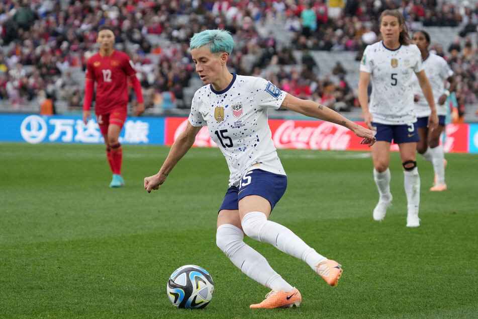 USWNT forward Megan Rapinoe in action against Vietnam in the second half of a group stage match in the 2023 FIFA Women's World Cup.