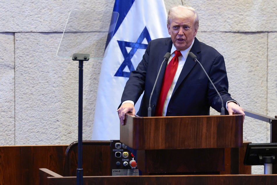 US President Donald Trump addresses the Israeli Knesset in Jerusalem on October 13, 2025.