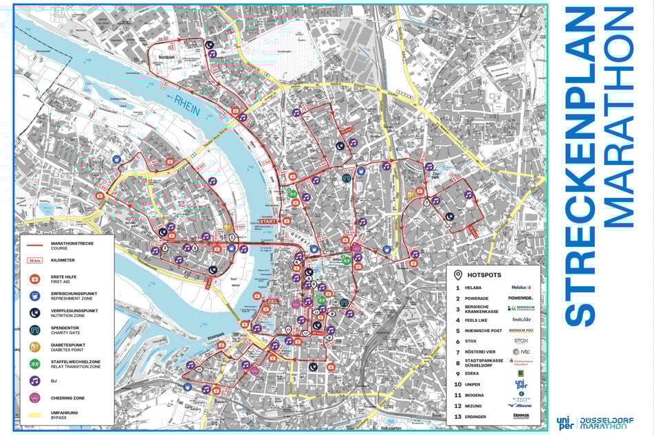 Die Marathonstrecke führt einmal quer durch Düsseldorf und sorgt entlang der Route für zahlreiche Sperrungen und Verkehrsbeeinträchtigungen.