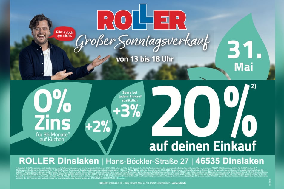 Der verkaufsoffene Sonntag (31.5.) bei ROLLER in Dinslaken läuft von 13 bis 18 Uhr.
