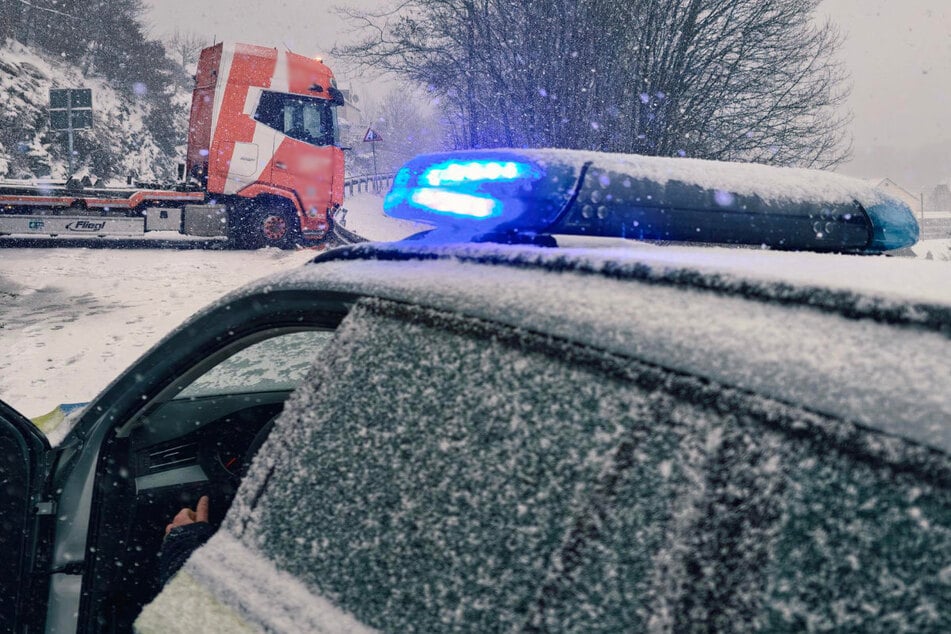 Auf der B173 stand ein Lkw quer auf der Fahrbahn.