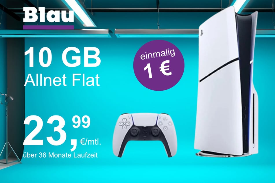 Die PS5 Digital Slim Edition im Blau Allnet S inkl. 10 GB für einmalig nur 1 Euro.