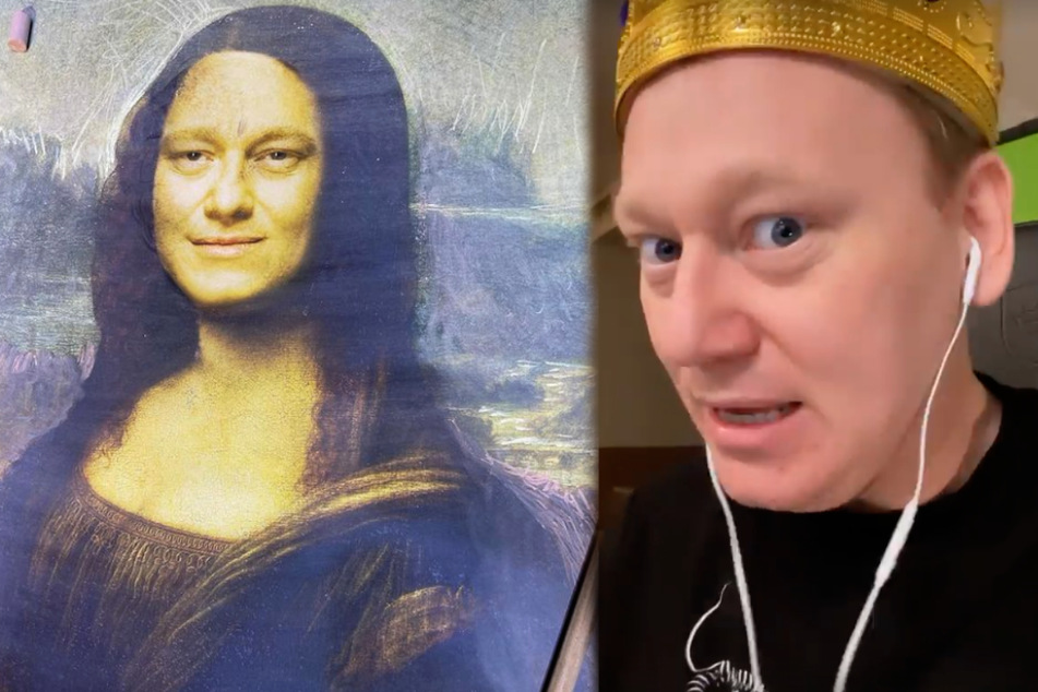 Jens "Knossi" Knossalla (34) wurde von einem Kreide-Künstler als neue Mona Lisa verewigt. (Fotomontage)