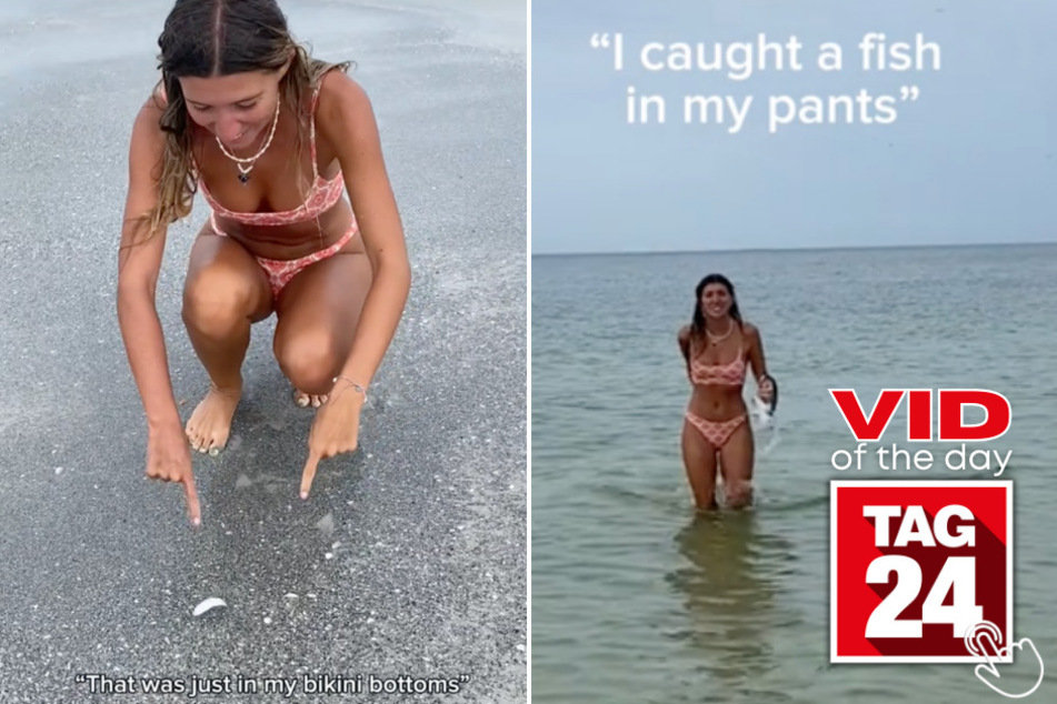 Today's Viral Video of the Day captured the moment a girl caught a fish in her pants while swimming at the beach!