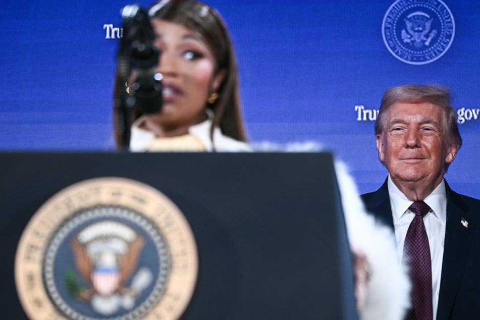 Nicki Minaj (l.) took the stage in support of the president's "Trump Accounts" scheme on Wednesday.
