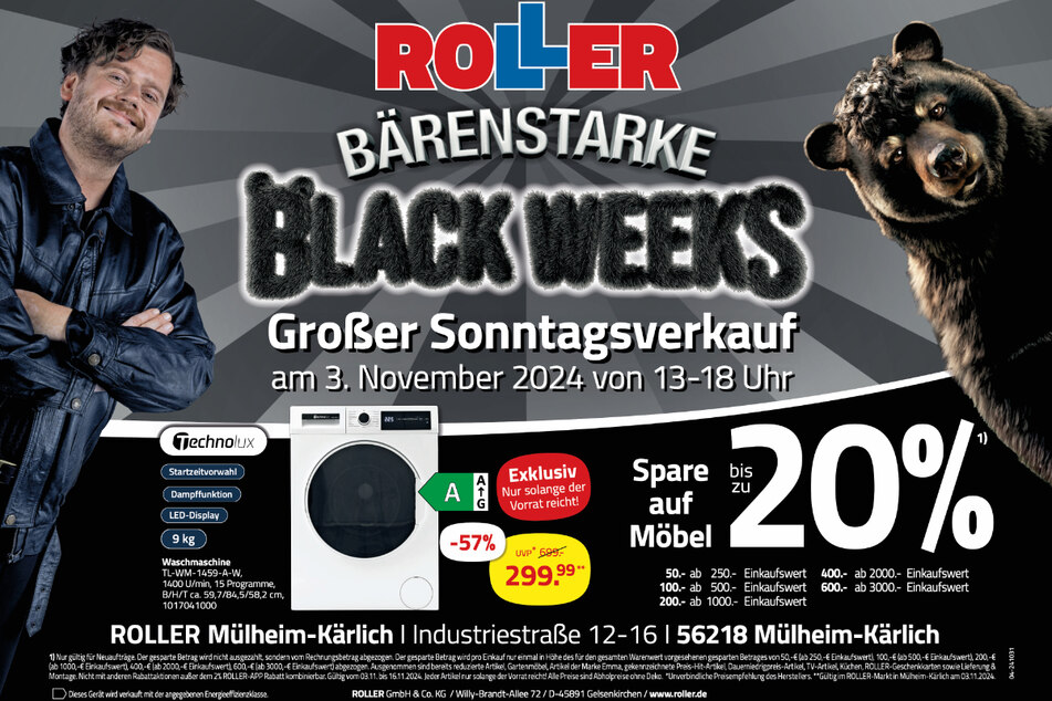 Zum Start der Black Weeks gibt's die Technolux Waschmaschine 57 Prozent günstiger.