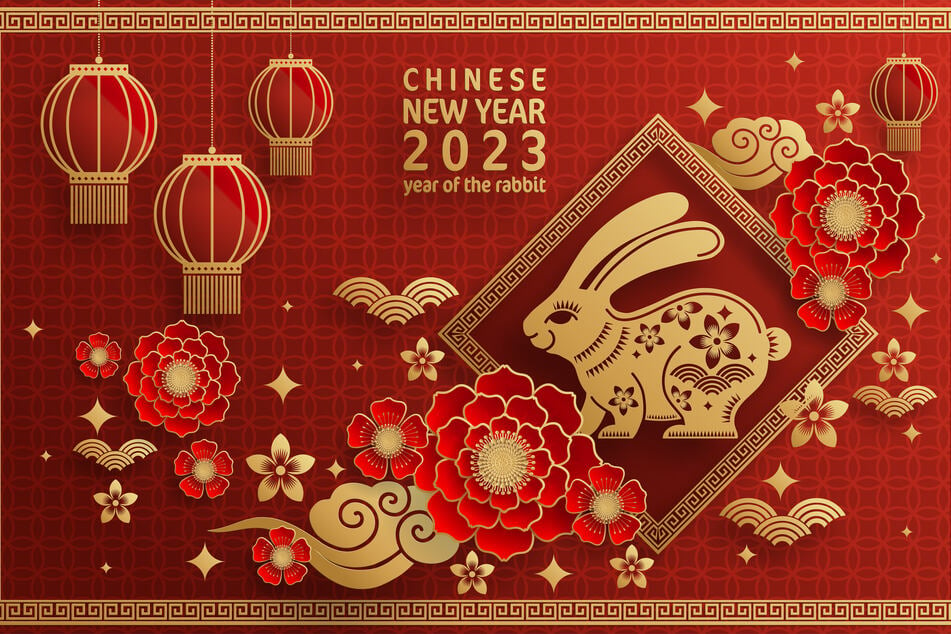 Die traditionelle Farbgebung von Rot und Gold findet sich auf vielen chinesischen Neujahrsdarstellungen des Jahres des Hasen wieder. (Symbolfoto)