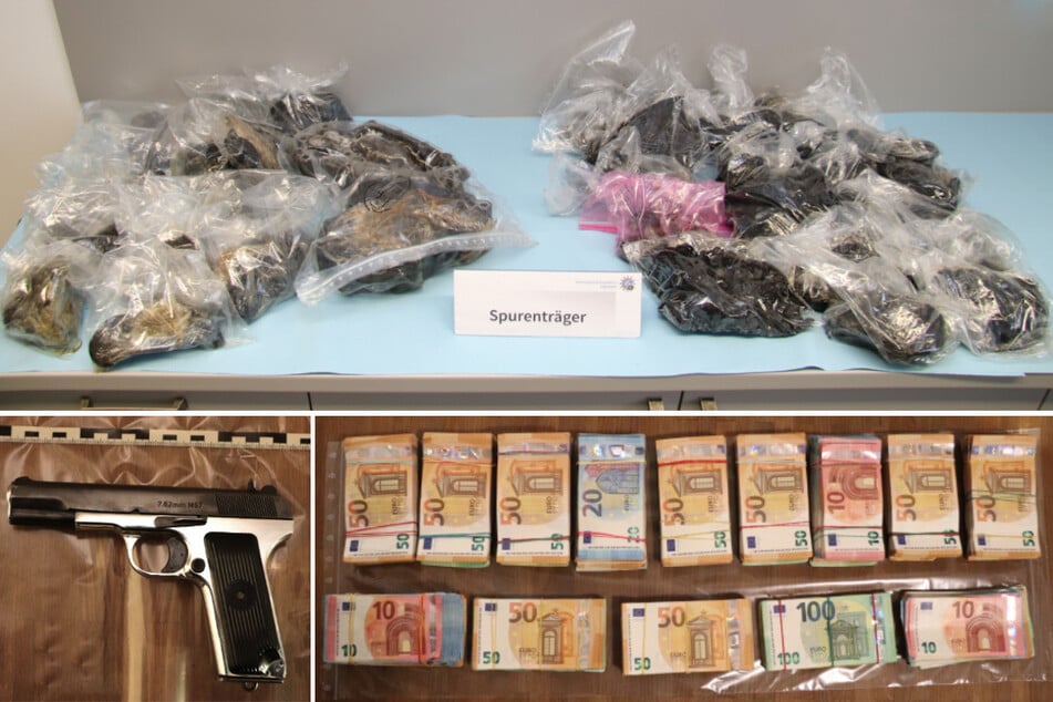 Das Opium (oben) wurde bei einer Verkehrskontrolle gefunden, die Waffe und das Bargeld entdeckten die Ermittler bei einer Wohungsdurchsuchung.