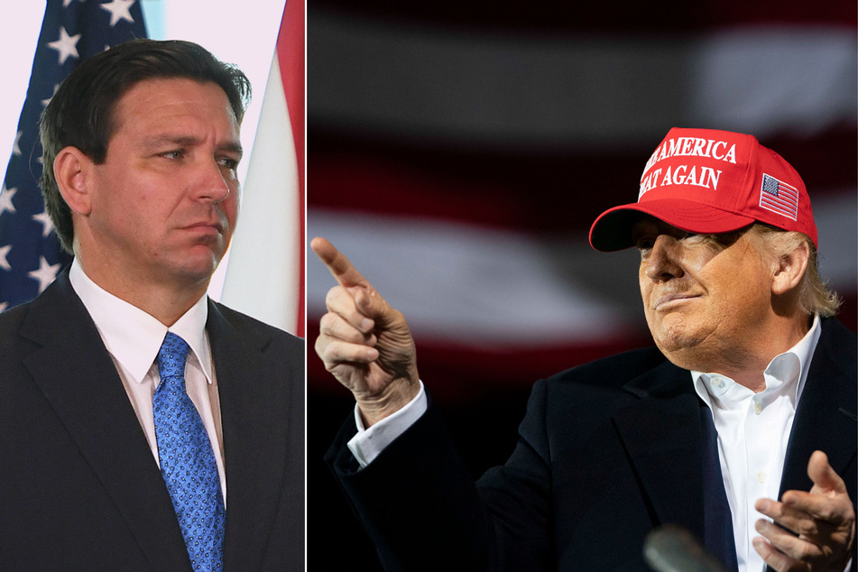 Former president Donald Trump (r.) used a leftist talking point to troll and attack Florida Governor Ron DeSantis in a bizarre rant shared to Truth Social.