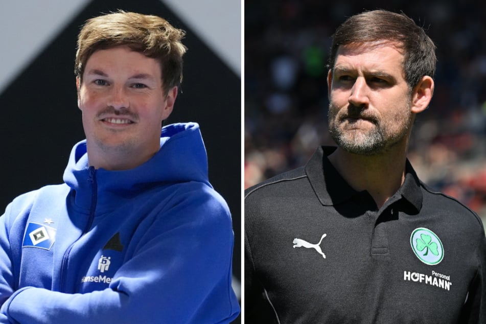HSV-Coach Merlin Polzin (34, l.) und Fürth-Trainer Thomas Kleine (47) haben ganz unterschiedliche Ziele, die sie am Sonntag erreichen wollen.
