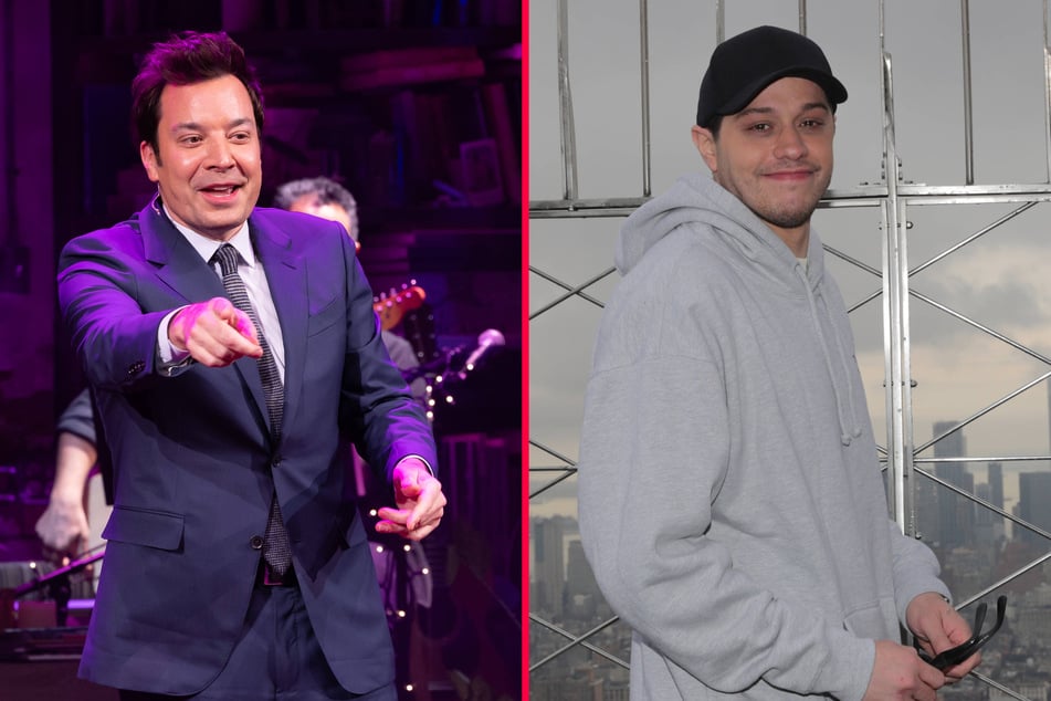 Pete Davidson (r.) described the process of having more than 200 tattoos removed as "horrible" during an appearance on Jimmy Fallon's Tonight Show.