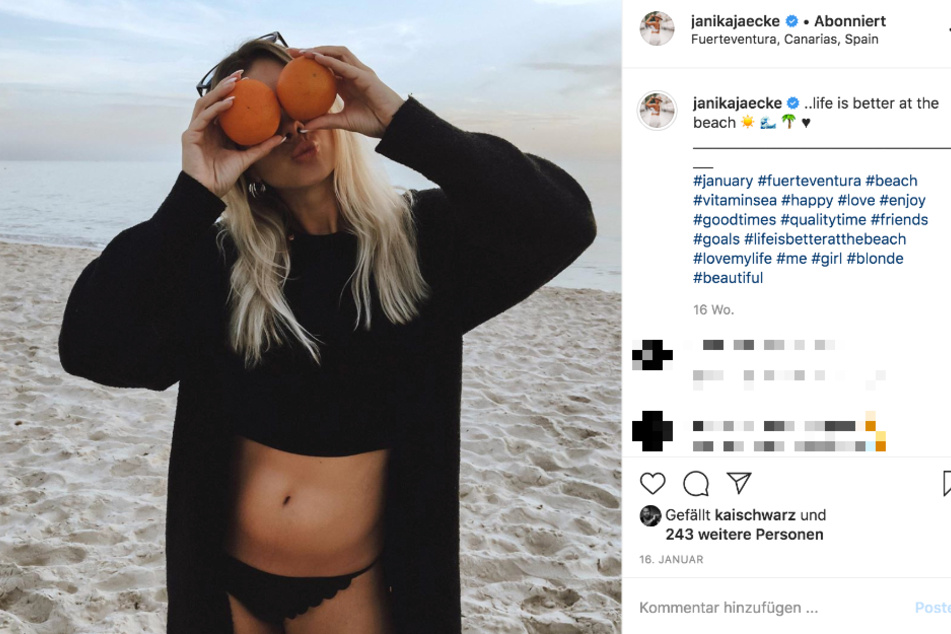 Erst Melonen vor den Brüsten, dann Orangen auf den Augen - Janika Jäcke mag Spiele mit Früchten.