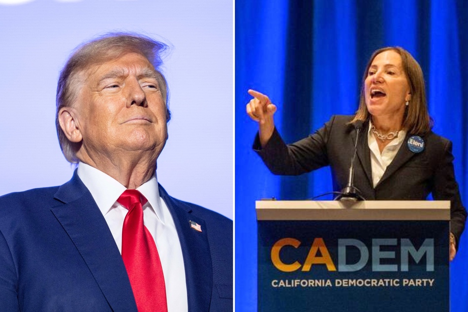 California Lieutenant Governor Eleni Kounalakis (r.) has called on state officials to explore all legal options that could help bar Donald Trump (l.) from the state's 2024 ballots.