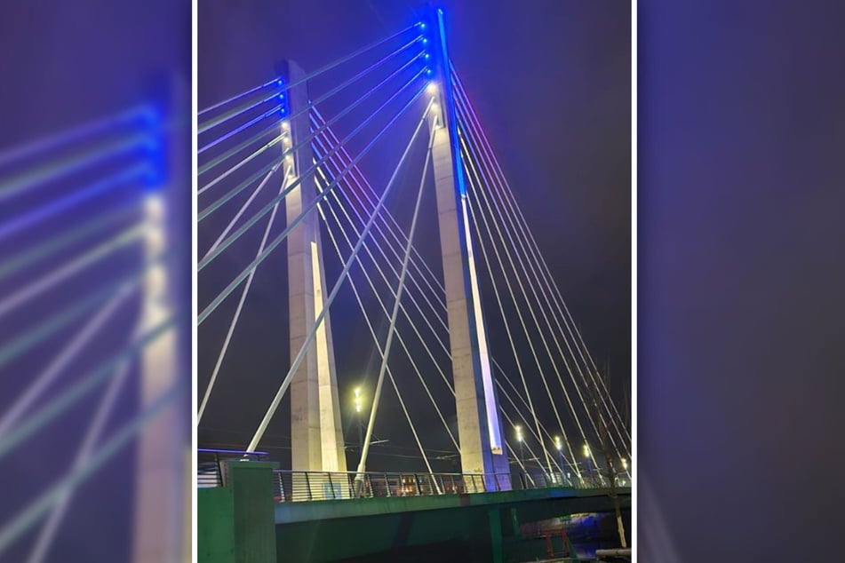 Am Wochenende erstrahlt die Kaiser-Otto-Brücke in den Farben Blau und Weiß.