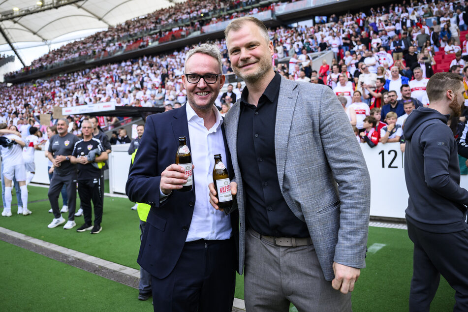 Ein eingespieltes Duo: Der VfB-Vorstandsvorsitzende Alexander Wehrle (49, l.) und Fabian Wohlgemuth haben den Klub dank guter strategischer Arbeit bis in die Königsklasse geführt.