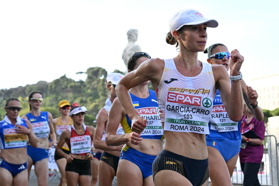 Die spanische Geherin Laura García-Caro (29, v.) hatte in diesem Jahr bisher die beste Zeit über 20 Kilometer hingelegt, bei der EM blieb ihr aber nur der bittere vierte Platz.