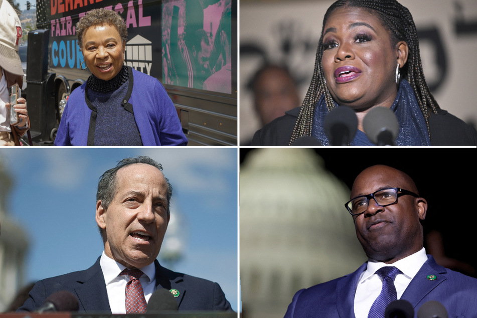 Reps. Barbara Lee, Cori Bush, Jamaal Bowman, and Jamie Raskin (from l. to r. clockwise) held a briefing urging the passage of legislation that addresses reparations and racial healing.