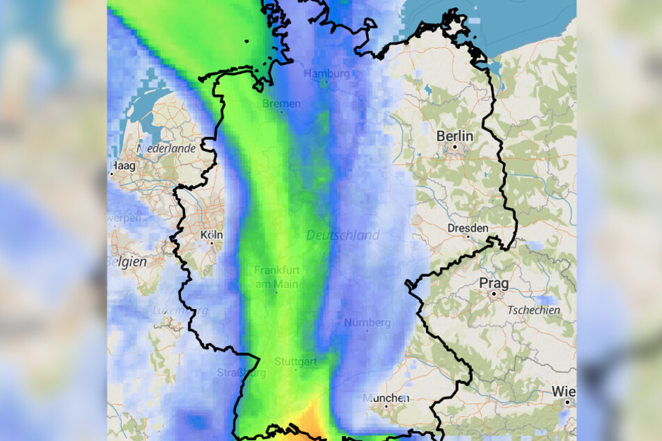 Die Karte zeigt die Niederschlagsmengen in Deutschland. In der Mitte Deutschlands kann es zu Schauern kommen.